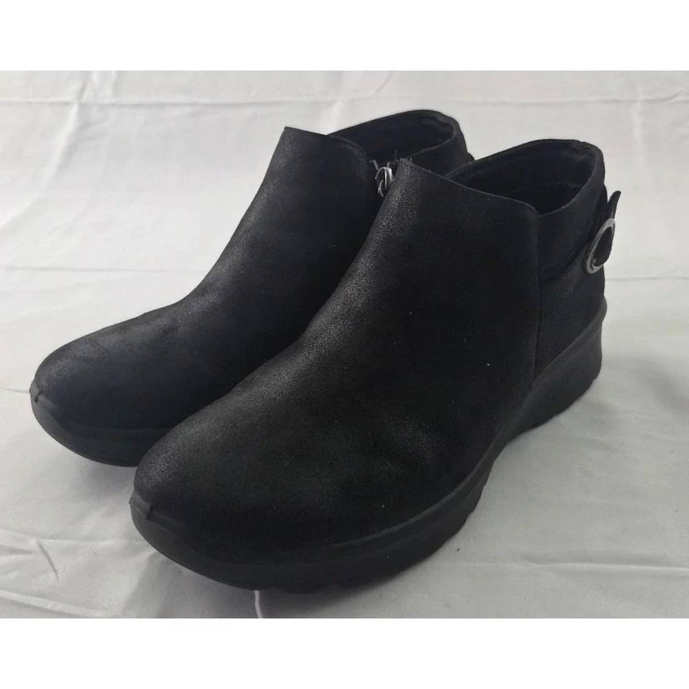 Skechers Ankle Boots Womens 9 Black Suede Wedge Moto Casual Grunge Y2K Comfort